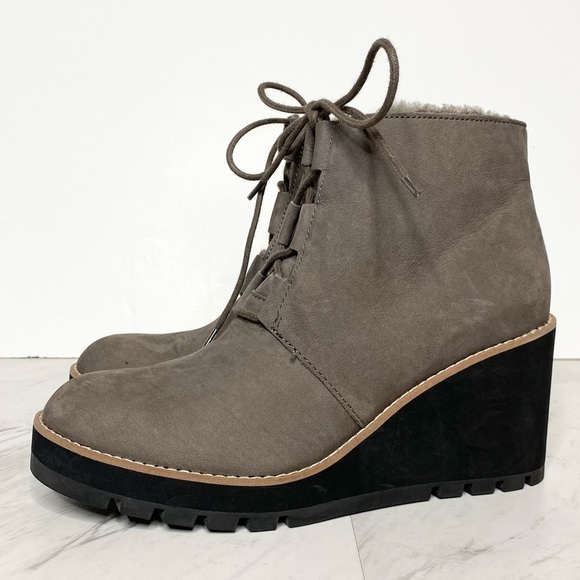 Eileen Fisher Alpine Gray Wedge Lace Up Bootie 8 - Picture 1 of 14